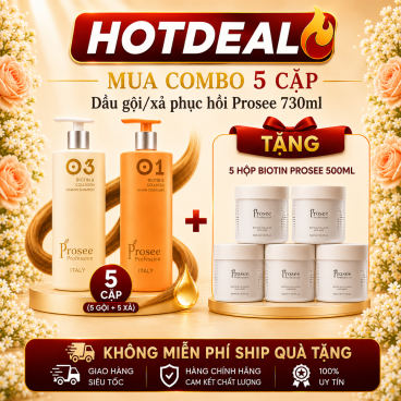 [Mua 5 cặp  IS-1/IC-1  tặng 5  Hũ hấp Biotin Protein 500ml IJ-1] Dầu Gội Xả Prosee Collagen 730ml – Phục Hồi Tóc Khô Xơ, Chẻ Ngọn & Gãy Rụng