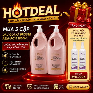 Tặng 2 xịt kiềm Thảo Mộc khi mua 3  CặpCan Dầu Gội/Xả Prosee Can Tím PS16/PC16 1850ml – Dưỡng tóc mềm mượt, phục hồi hư tổn